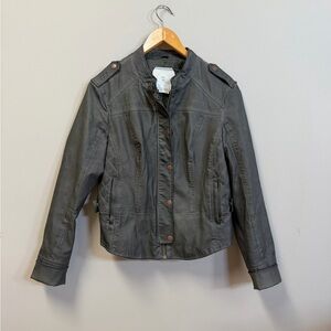 Anthropologie Hei Hei Faux Leather Moto Distressed Green / Grey Zip Up Jacket